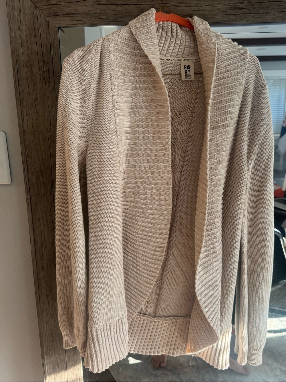 Roxy Women's Cream Shawl Collar Open Front Cardigan